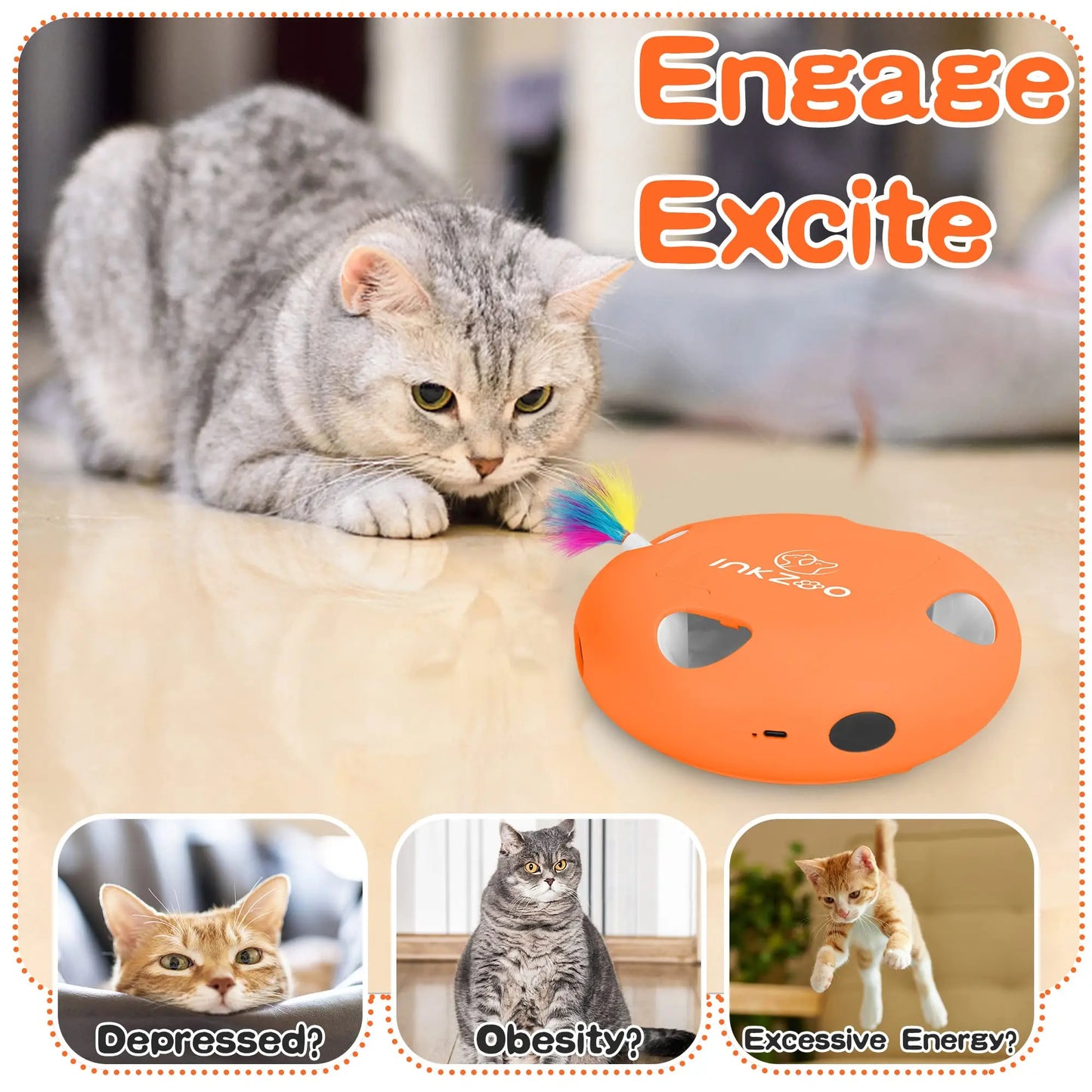 INKZOO Interactive Feather Cat Toy – Best Automatic Chaser