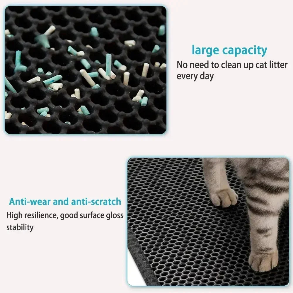 🧼 Kitty Clean Zone ! Cat Litter Mat - Washable, Non-Slip & Honeycomb Design 🐾