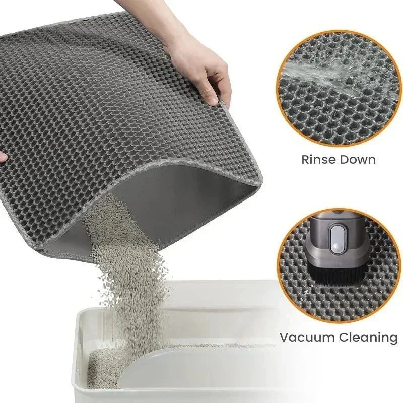 🧼 Kitty Clean Zone ! Cat Litter Mat - Washable, Non-Slip & Honeycomb Design 🐾