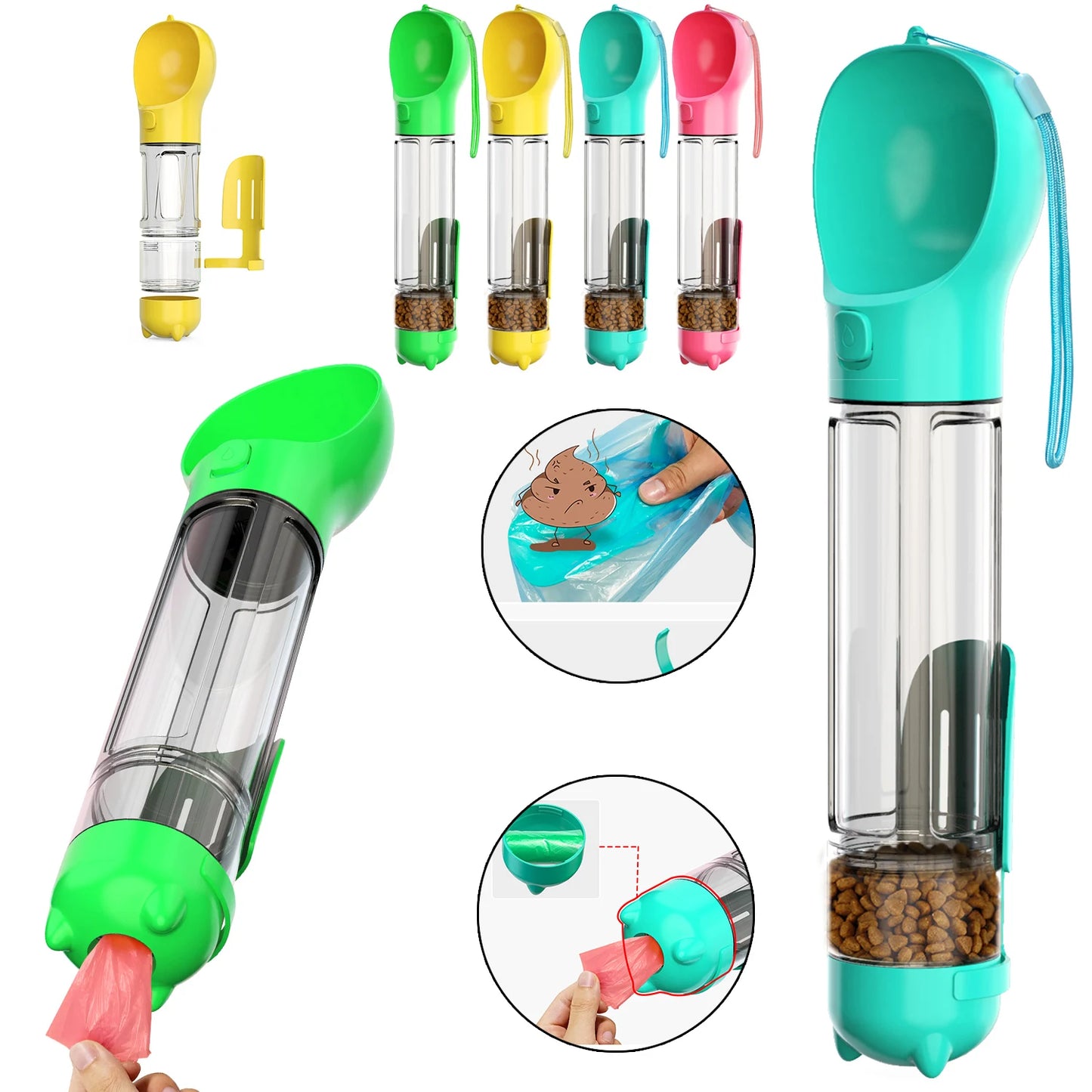 Multifunctional Pet Travel Bottle - Water, Food & Poop Bag Dispenser 🐾