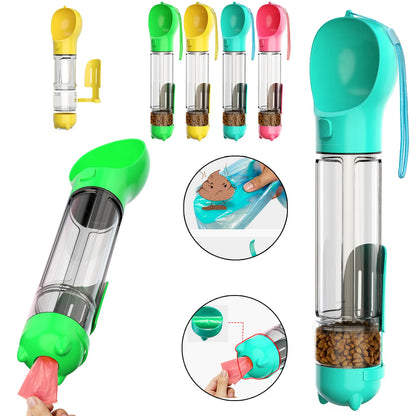 Multifunctional Pet Travel Bottle - Water, Food & Poop Bag Dispenser 🐾