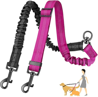 🌟  Dual Dog Leash with Shock Absorber – Double the Fun, Double the Control! 🐾