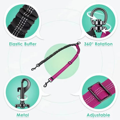🌟  Dual Dog Leash with Shock Absorber – Double the Fun, Double the Control! 🐾