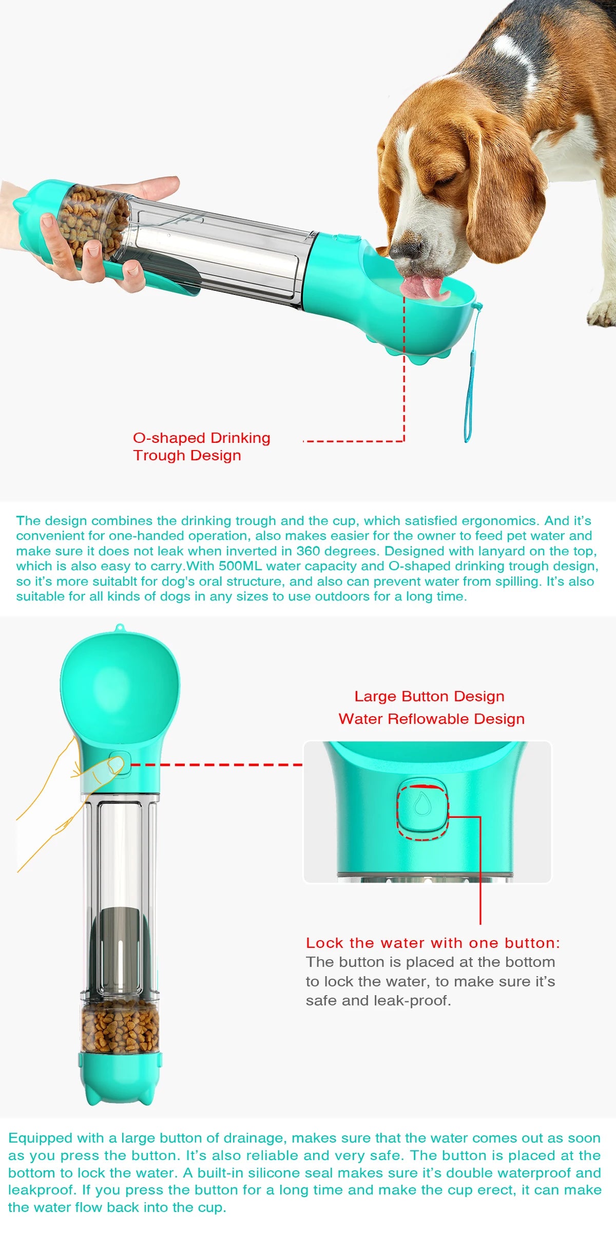 Multifunctional Pet Travel Bottle - Water, Food & Poop Bag Dispenser 🐾